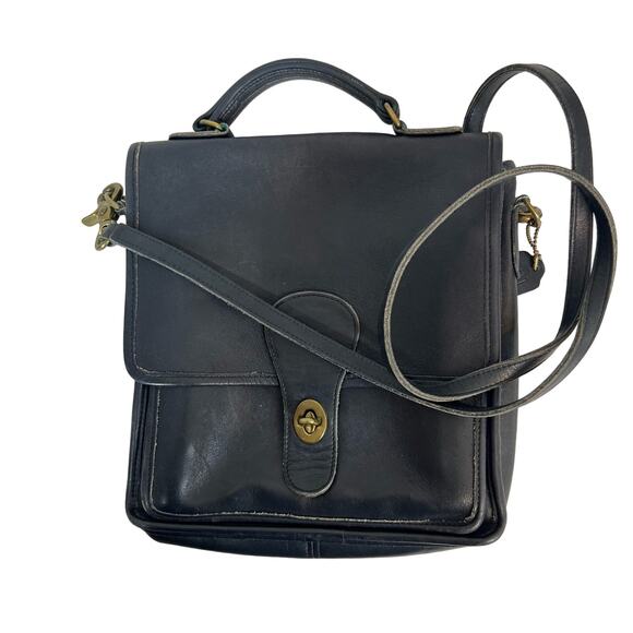 Coach Vintage Station Black Leather Crossbody Messenger Bag - Picture 1 of 6